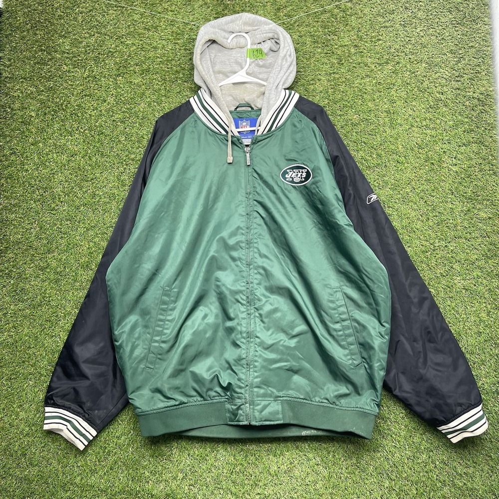 New York Jets Jacket Mens XL Green NFL Football Reebok Hooded Vintage 90s